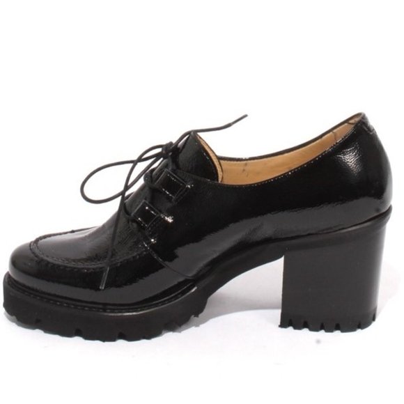 ITALIAN Black Patent Leather Lace Up Heel Shoes - Picture 6 of 8